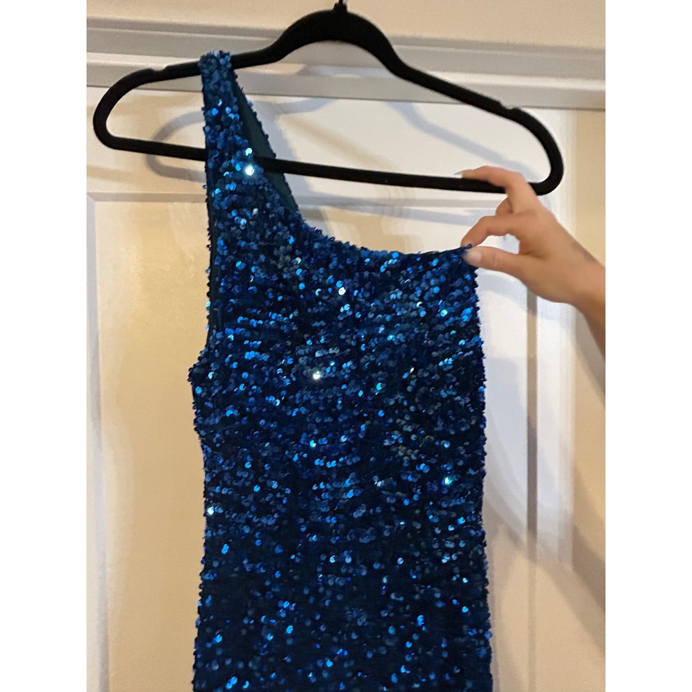 Midnight Doll Royal Blue Sequin One Shoulder Maxi Sz 15 Prom Formal Evening Gown
